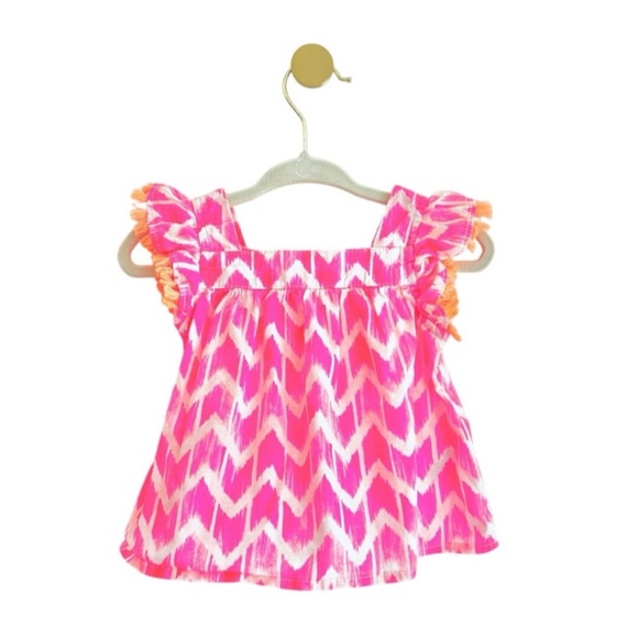 OshKosh B'gosh Pink & Orange Flutter Sleeve Blouse Baby Girl 6-9 mths - LIKE NEW - Picture 1 of 4